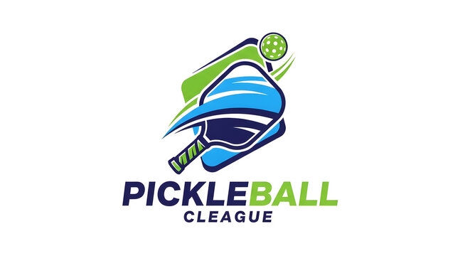 A modern and stylized pickleball logo using shades of blue and green to represent a sports league