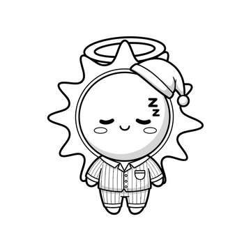 Cute Sleeping Sun Character in Pajamas with Halo and Sleep Hat