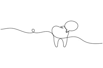 Obraz premium Tooth with Speech Bubble Continuous One Line Drawing Dental Consultation Dentist Communication Icon Vector
