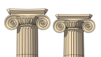 Two classical Ionic order columns with intricately carved capitals, representing ancient Greek architecture, strength, and history.
