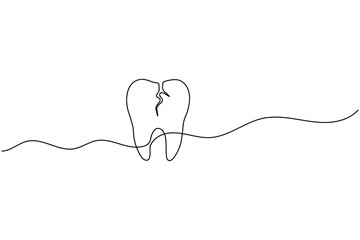 Obraz premium Cracked Broken Tooth Continuous One Line Drawing Dental Cavity Decay Oral Problem Concept Vector