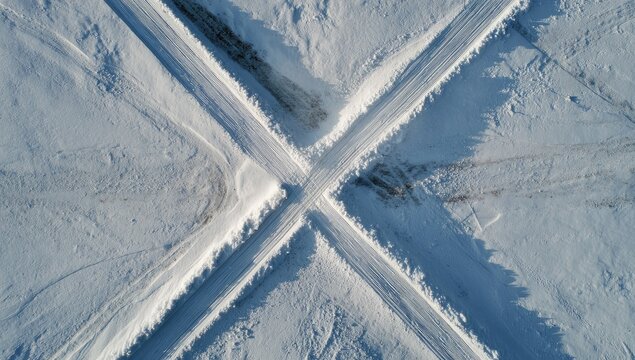 Aerial View of Salt Ponds Forming an X Shape.