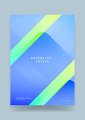 Fototapeta premium Minimalist blue poster design with bright green and cyan diagonal stripes creating a fresh and professional look for modern branding