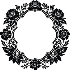 A black and white floral frame with empty space for text