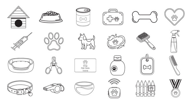 Dog & Pet Care Accessories Line Icons Set