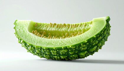 Fototapeta premium Close-up of a sliced bitter melon showing seeds and texture.