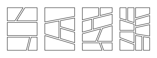 Professional comic strip grid collection. Multiple white frames on transparent background. Set of storyboard designs for graphic novel and cartoon artists. © Quede Stock