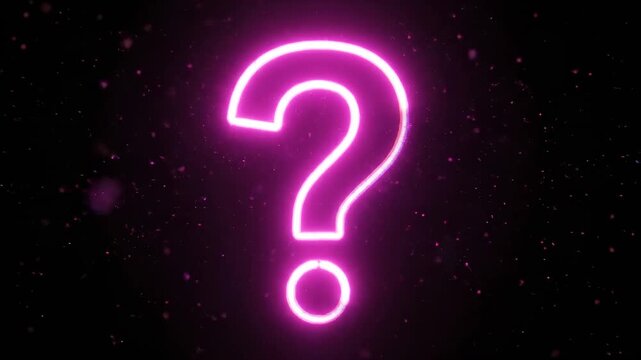 Vibrant pink Glowing neon question mark symbol on dark background