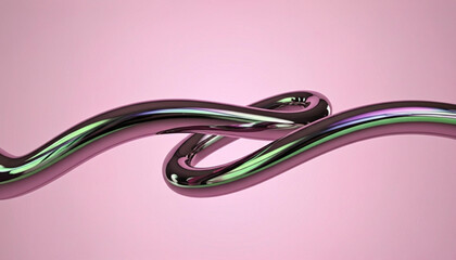 Glossy Abstract Metallic Twisted Tube on Pink Gradient