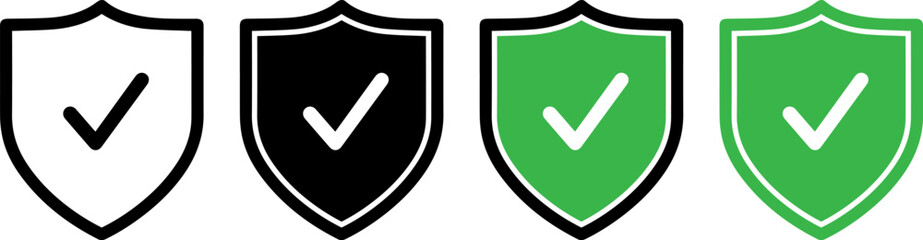 Set of shield icons with checkmarks in various colors for security concepts © MOHAMMAD RABBI