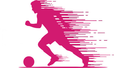 Magenta soccer player silhouette running fast with ball vector illustration