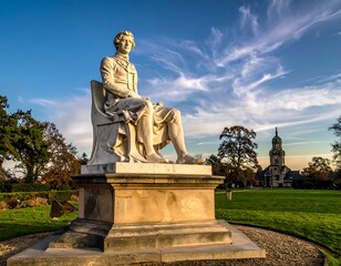Obraz premium A large stone statue of a man sitting on a pedestal in a park