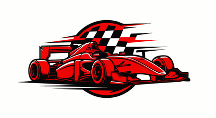 Fototapeta premium Dynamic Red Formula Race Car with Speed Lines and Checkered Flag - Action Sports Illustration