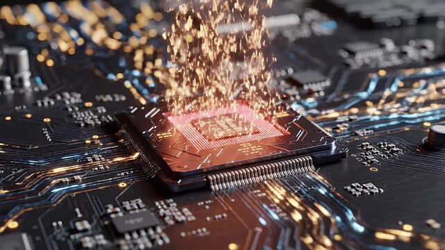 Futuristic central processor unit on glowing circuitry