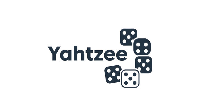 Iconic dice game logo for Yahtzee on a neutral background