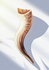 Fototapeta premium Decorative wooden horn on white background with soft light 