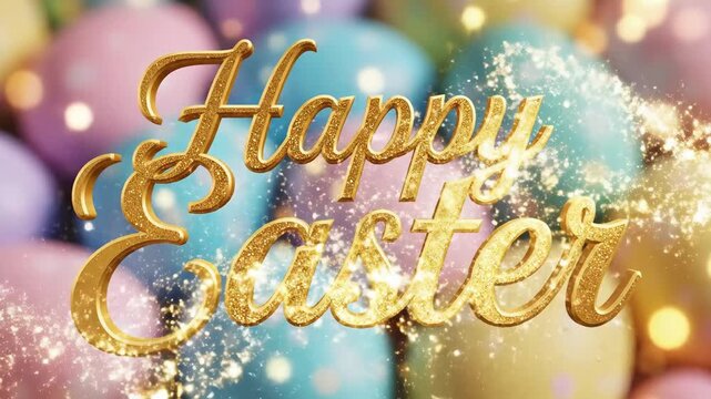 Festive Egg Display. Celebratory Easter Message Above Colorful Eggs With Sparkling Accents. Sophisticated Seasonal Greeting Featuring Softfocused Pastel Eggs Adorned With Glitter Trails.