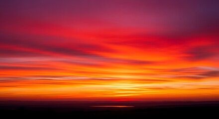 Obraz premium Dramatic fiery sky above a dark level horizon