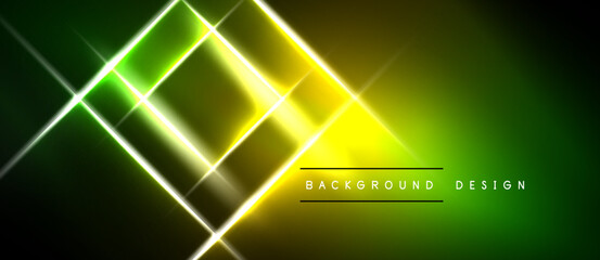 Abstract neon lighting creates dynamic geometric shapes. Vivid green transitions to bright yellow, forming striking visual effect. Modern design element. © antishock