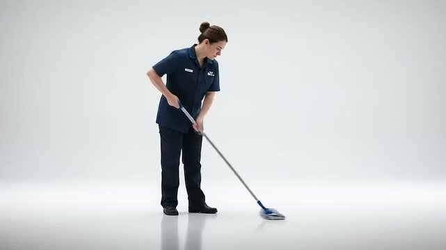 Woman Cleaning Floor with Mop.