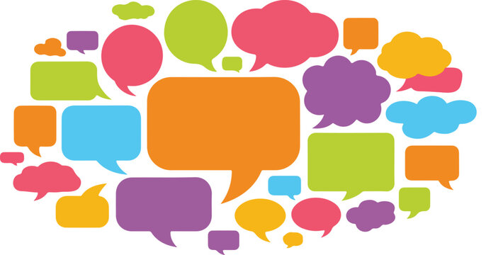 Collection of colorful speech bubbles and dialog balloons for communication, messaging, and social media design projects
