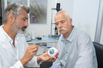 specialist explaining to the patient his eye sickness