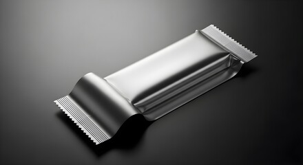 Silver Foil Snack Packaging on Dark Background with Dramatic Lighting