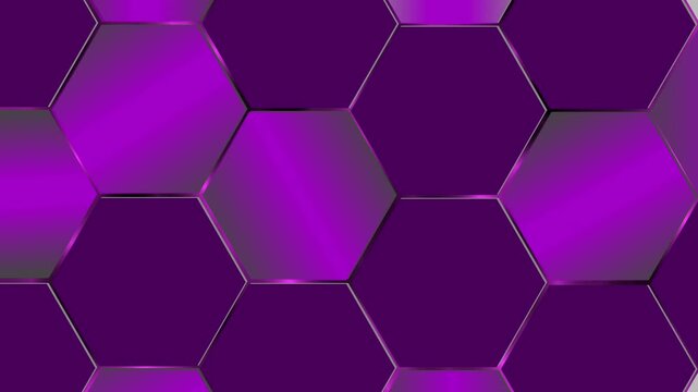 3D hexagon technology background with smooth running purple gradient light flowing across the surface, creating a futuristic, digital, and high tech atmosphere with elegant and dynamic motion.