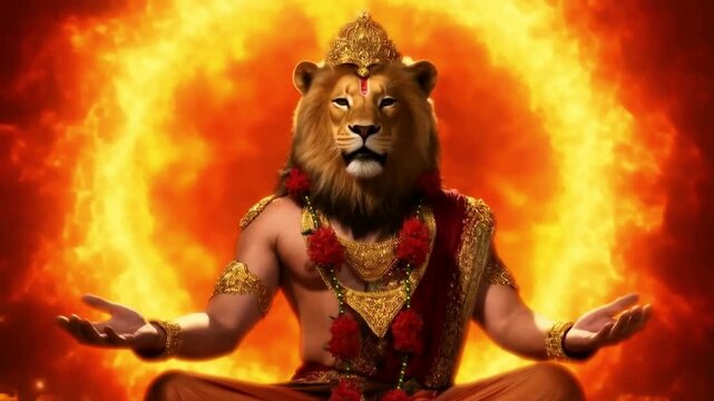 Narasimha Jayanti background with sacred fire glow particles for Hindu festival design