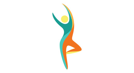 Obraz premium Abstract human figure in a dynamic pose, representing yoga or dance, with vibrant color accents on a white background