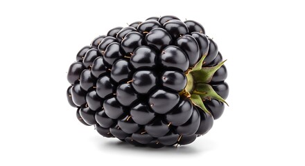 Close-up of a Ripe Blackberry with Green Sepals on White
