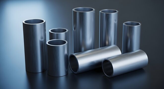 Industrial Metal Pipes Arranged Artfully On Reflective Surface