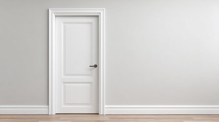 Clean and Modern Interior Scene Featuring White Door Against Soft White Wall in Brightly Lit Room