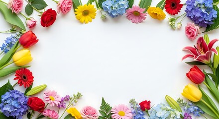 Colorful Spring Flower Border on White Background spring flowers