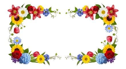 Corner Floral Arrangements with Assorted Flowers on White Background