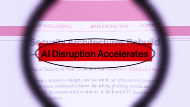 Ai disruption accelerates fast sequence news articles headline title animation with magnifying glass documentary style