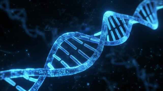 &ldquo;Glowing blue DNA double helix structure&rdquo;