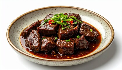 Delicious Braised Pork Belly in Soy Sauce with Green Onions.