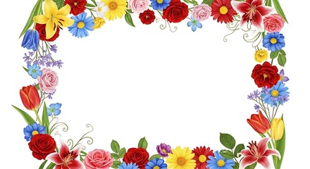 Floral Border with Various Colorful Flowers image generated
