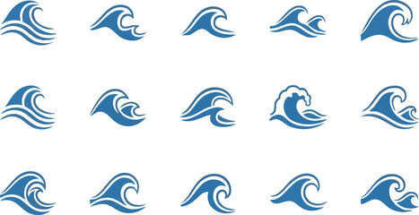 Blue Wave Icons in Grid Pattern.