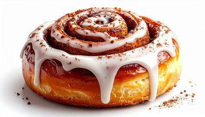 Fototapeta premium Delicious Cinnamon Roll with Cream Cheese Icing Drizzled on Top.