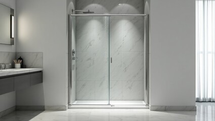Modern bathroom with sleek glass shower enclosure and minimalist design elements