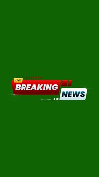 Breaking News Lower third Slider flashing animation on Green Screen Background for news, Elegant Professional Breaking news text smooth animation, Breaking News Template intro