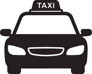 Obraz premium Black silhouette of a taxi car with a T A X I sign on its roof viewed from the front on a white background also transparent background