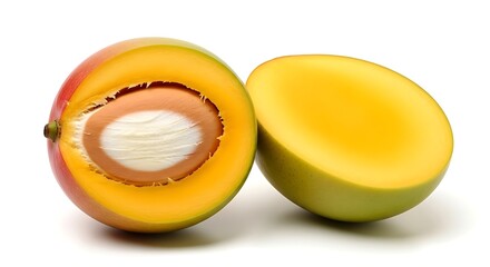 Mango Cut in Half Showing Seed and Flesh fruit tropical