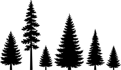 Obraz premium Collection of Black Pine and Fir Tree Silhouettes Vector Pack