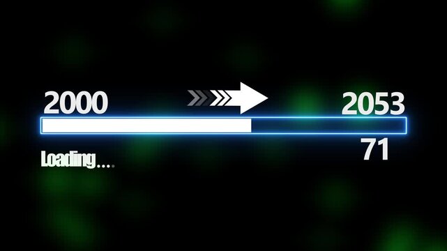 Loading bar from 2000 to 2053 new year transfer animation. New year 2053 loading bar animation Year changing from 2000 to 2053. New year, annual plan, growth strategy, business planning.4k video