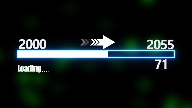 Loading bar from 2000 to 2055 new year transfer animation. New year 2055 loading bar animation Year changing from 2000 to 2055. New year, annual plan, growth strategy, business planning.4k video