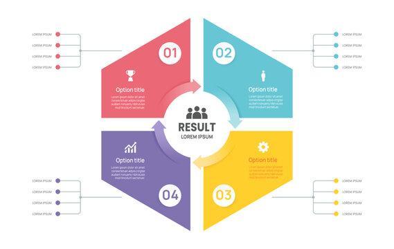 Infographic Quadrants Venn diagram chart template for business 4 circle arrow label options, presentation. vector illustration.