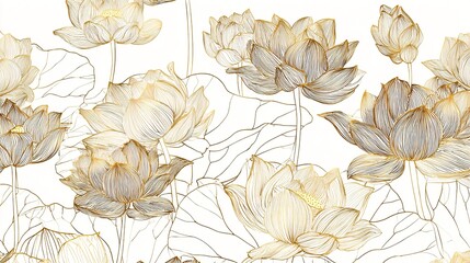 Fototapeta premium A beautiful illustration of golden lotus flowers on a white background